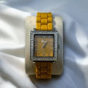 Vivani Orange Rhinestone Face Polyurethane Wristwatch
